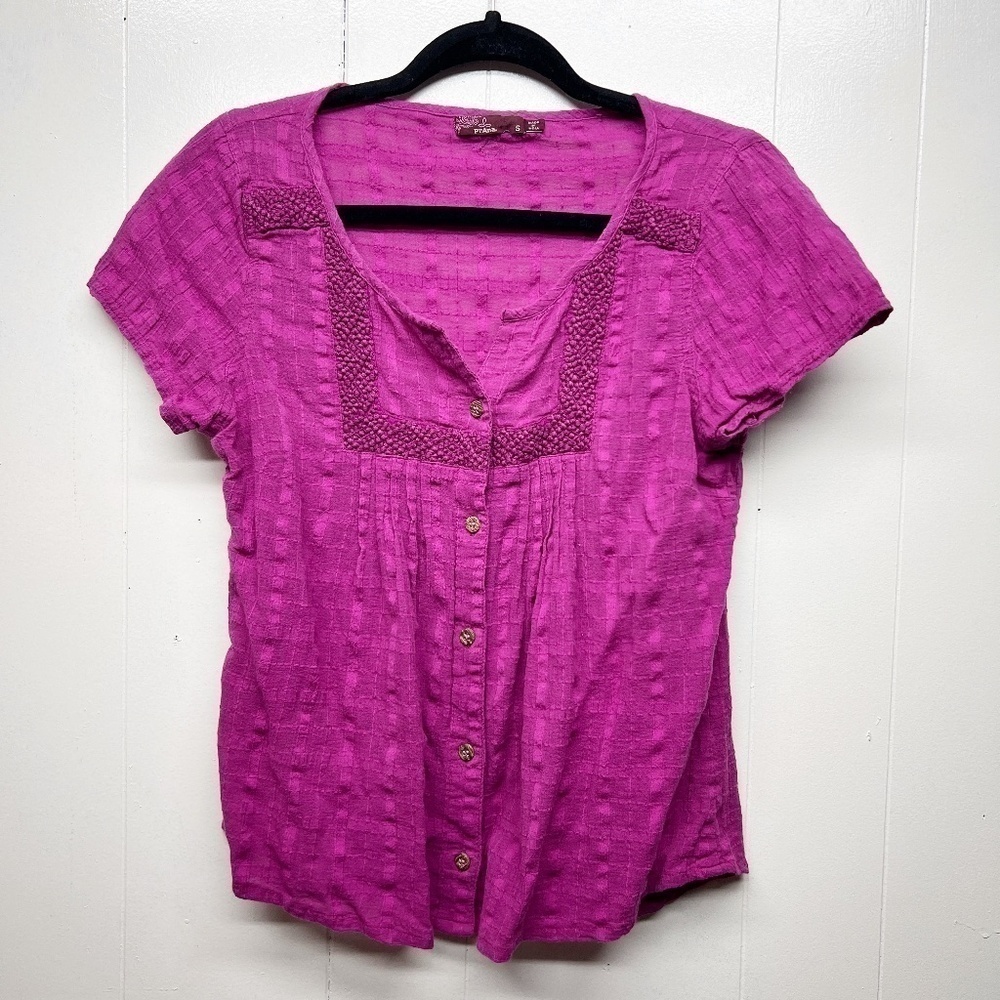 Prana Button Front Short Sleeve Pink Shirt Women's Size Small Lightweight